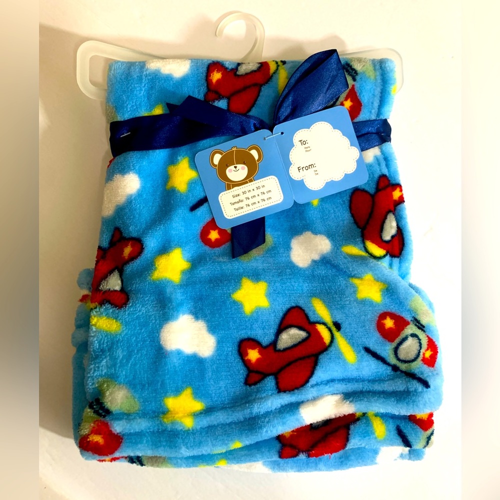 Blue & Red Vintage Style Airplane Baby Blanket - NWT